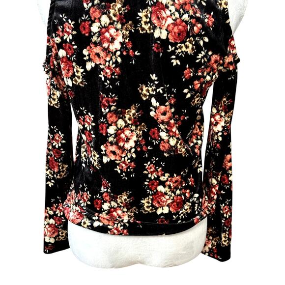 Pro Blue Blouse Cold Shoulder Long Sleeves Stretch Floral Multicolor W S NWOT - Picture 6 of 8